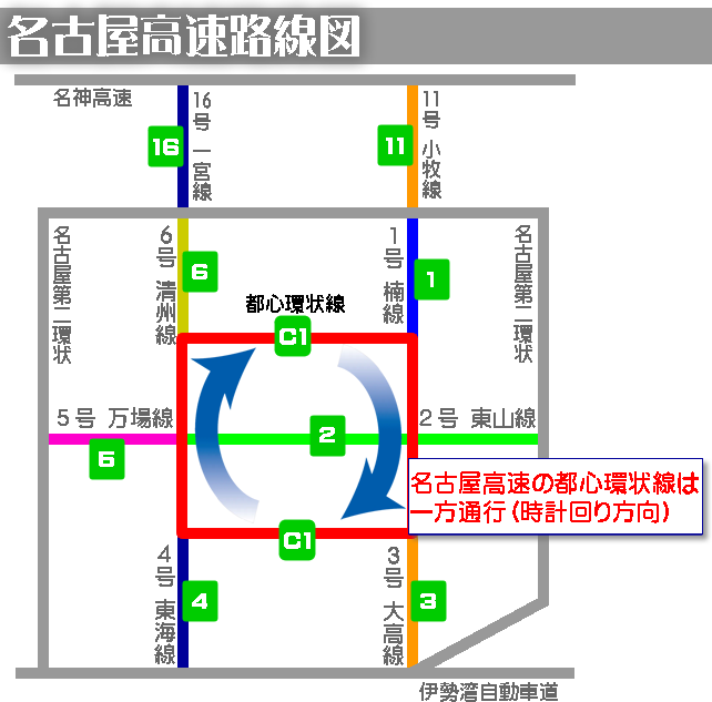 名古屋高速の路線図
